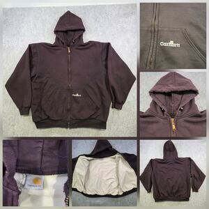 VTG Carhartt Hoodie Mens 2XL? FADED Brown Full Zip Thermal Lined Heavyweight